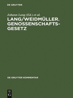 cover image of Lang/Weidmüller. Genossenschaftsgesetz